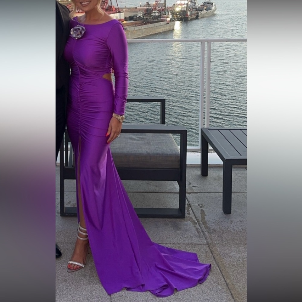 Giuseppe di Morabito Purple Cutout Gown Maxi Dress Long Sleeve Evening Formal